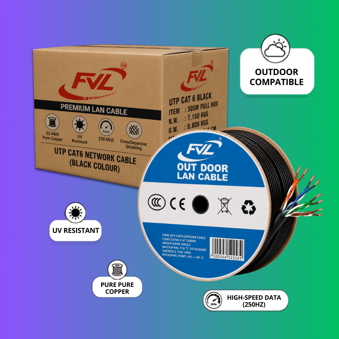 FVL Premium UTP CAT6 LAN Cable 305M Pull Box Black | High-Speed Ethernet Network Cable - Famous Vision Ltd FVL Premium UTP CAT6 LAN Cable 305 Meter Pull Box Black